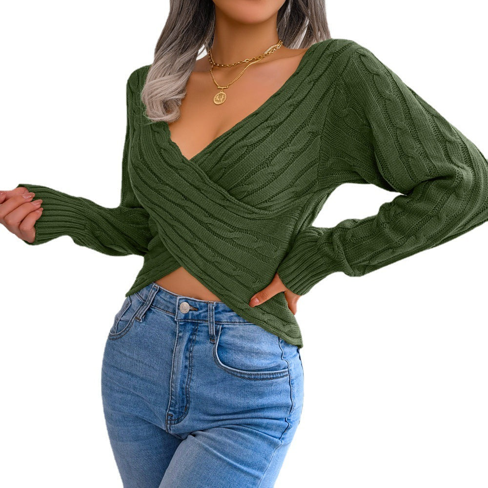 V-neck Long Sleeves Cropped Sweaters