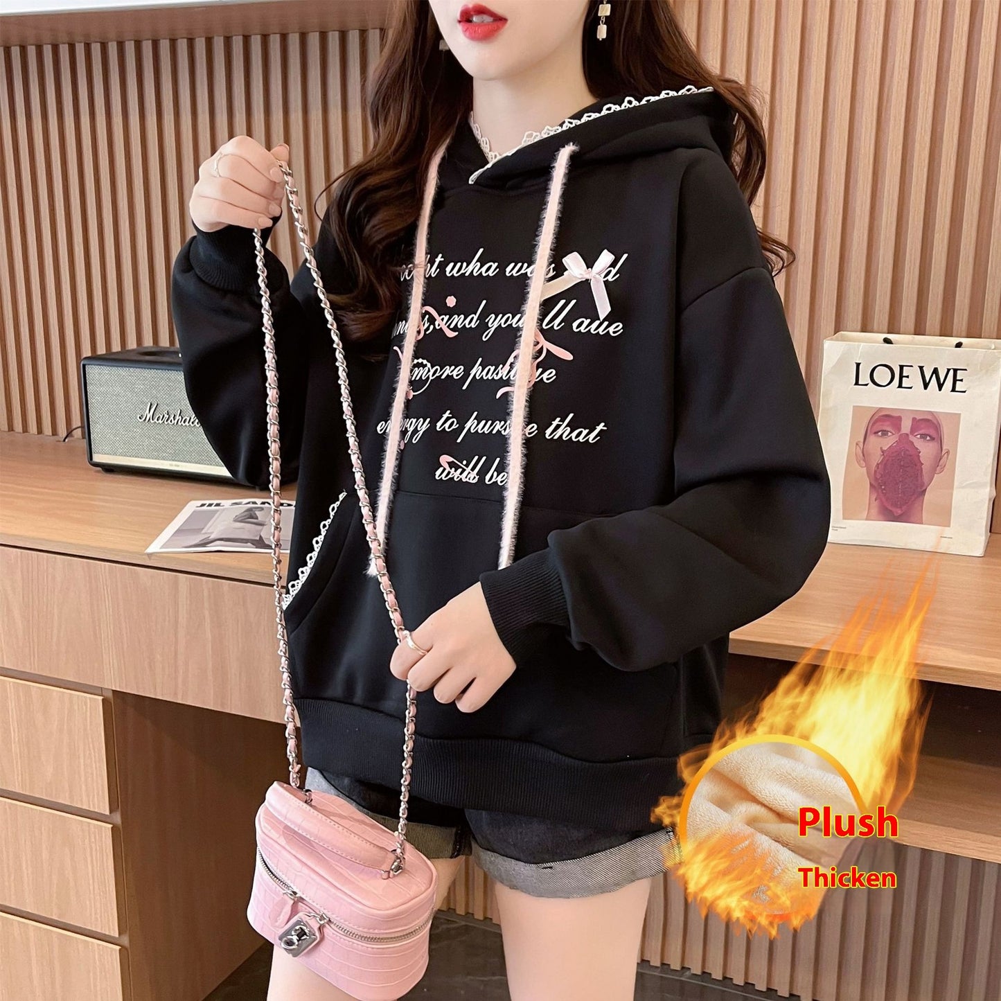 Hooded Design Letter Long Sleeve Sweater