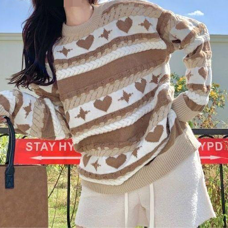 Striped Contrast Color Knitted Sweater