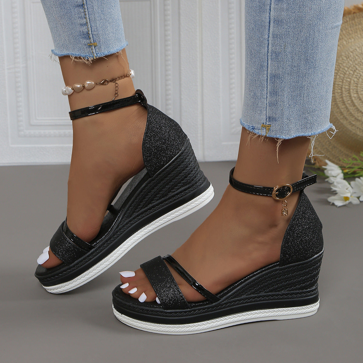 Buckle Rhinestone Bag Heel