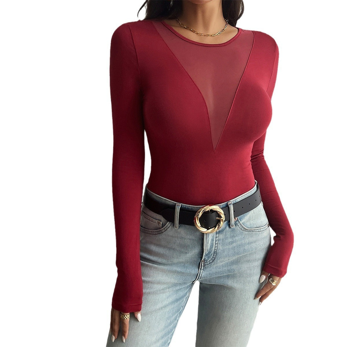 Solid Color Long-sleeved Top
