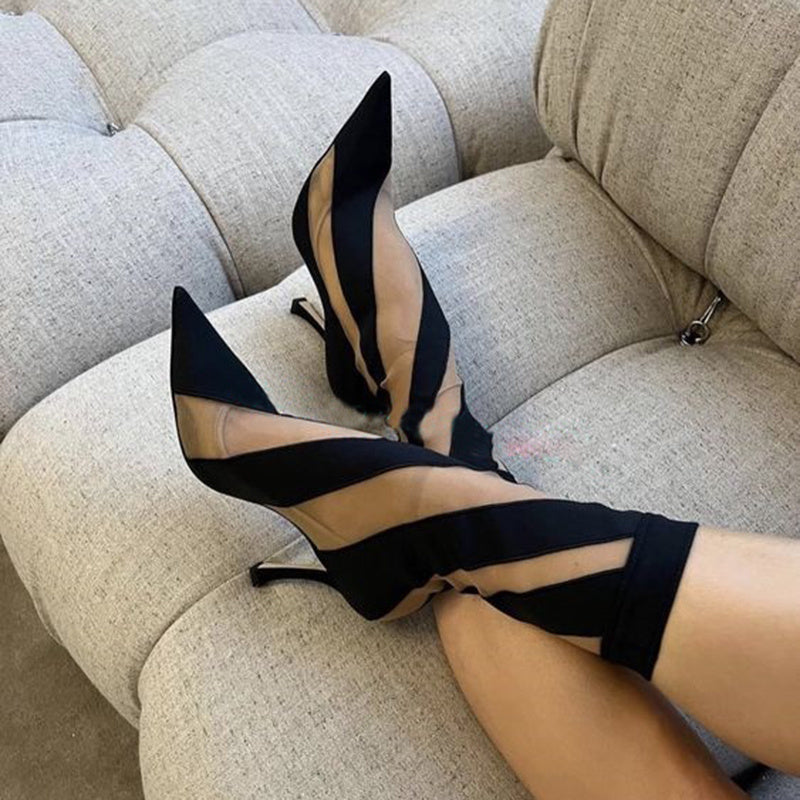 Pointed Toe Stretch High Heel Boots
