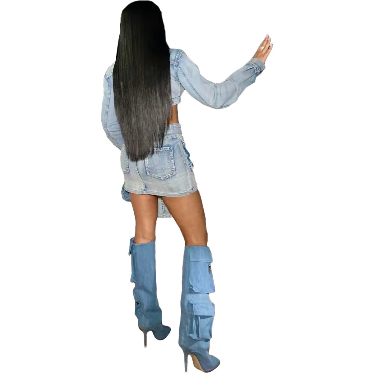 Multi-pocket Denim Coat Set