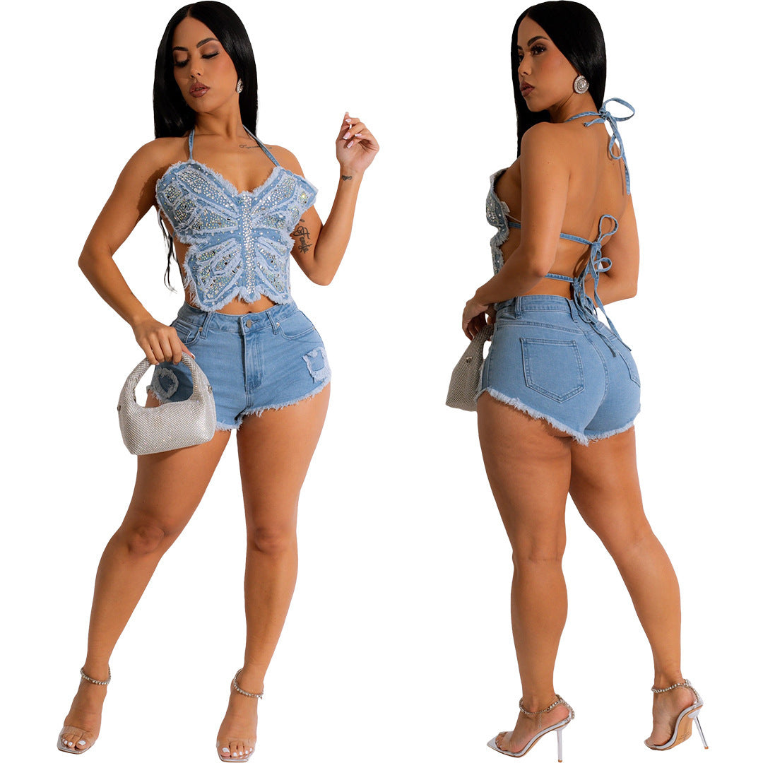 Denim Butterfly Strap Set