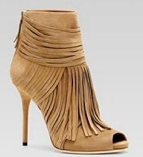 Suede Fringed Back Zipper Stiletto Heels