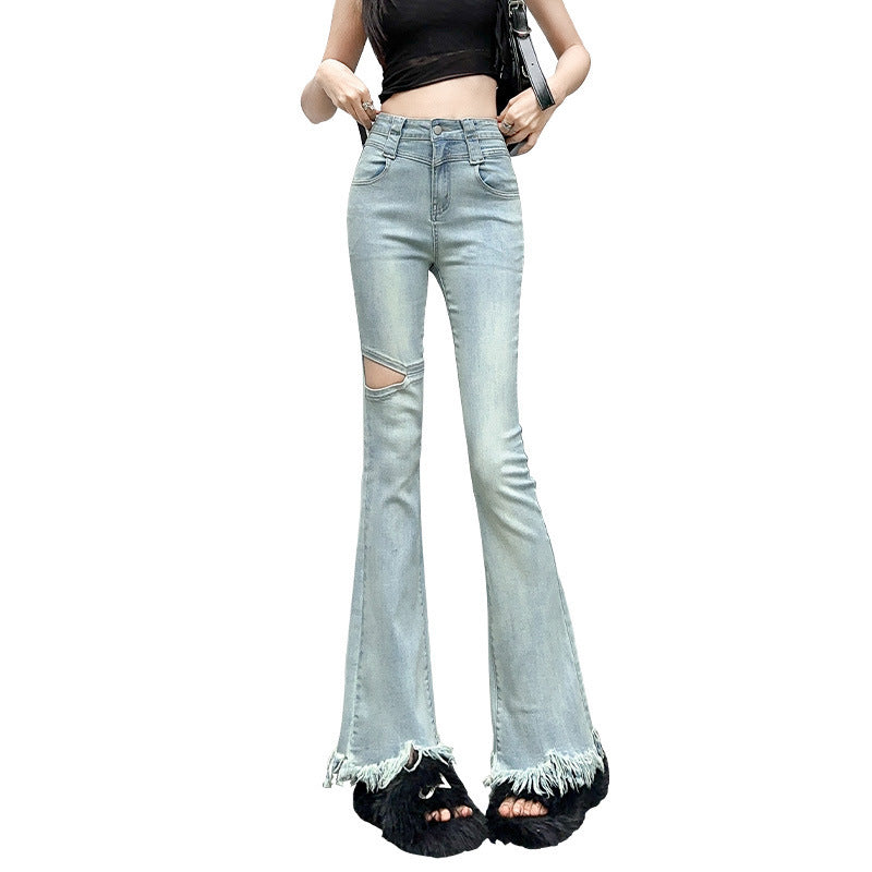 Fringed Slightly Flared Jeans