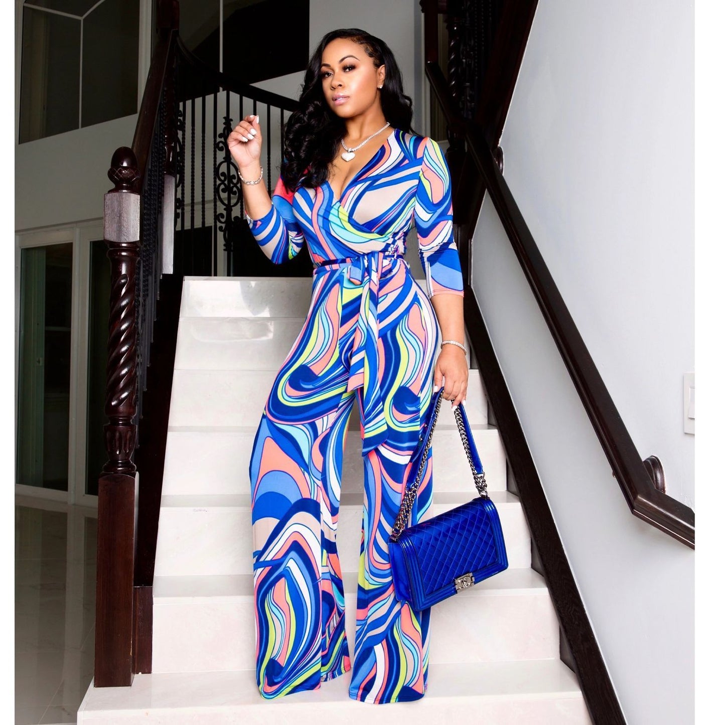 V-Neck Long Sleeve Jumpsuit