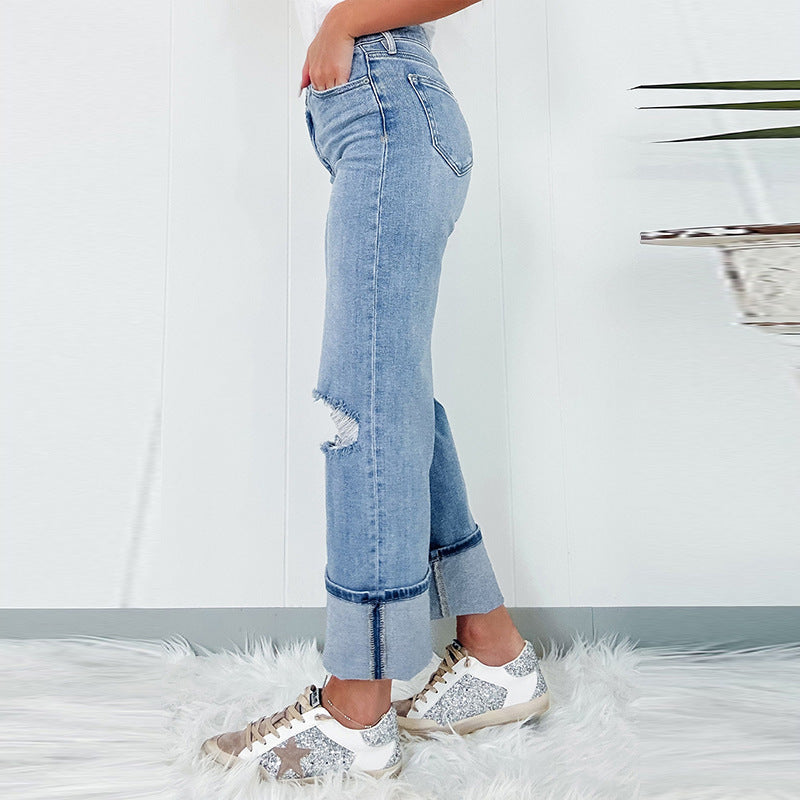 Solid Ripped Jeans