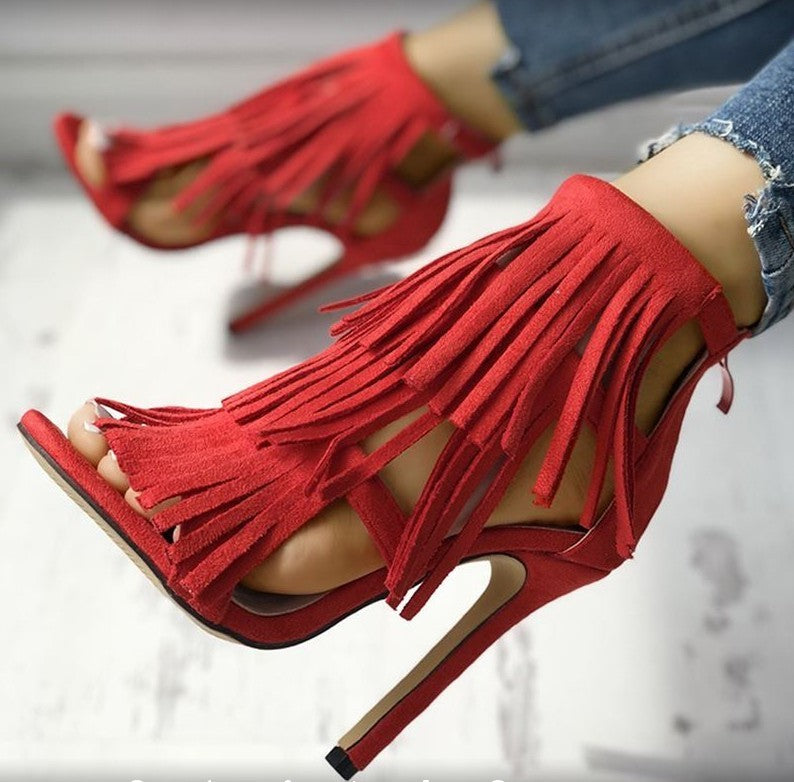 Fringed High Heel Sandals