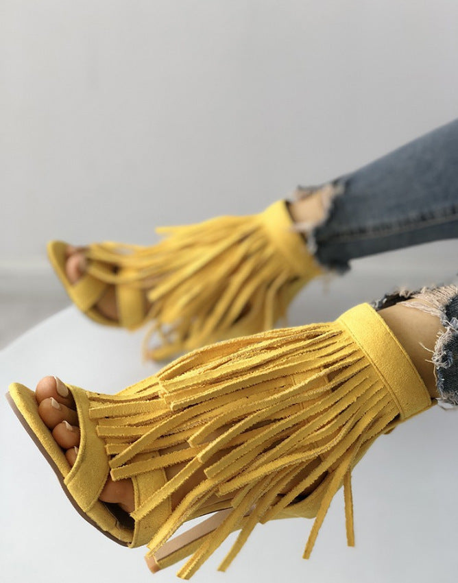 Fringed High Heel Sandals