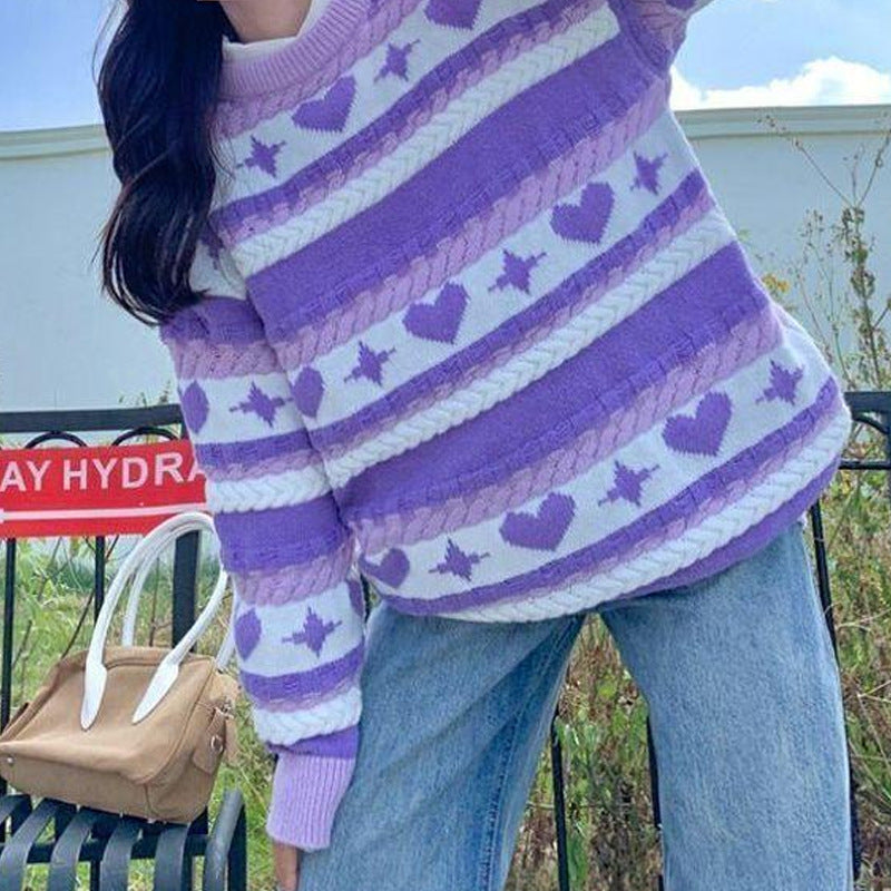 Striped Contrast Color Knitted Sweater