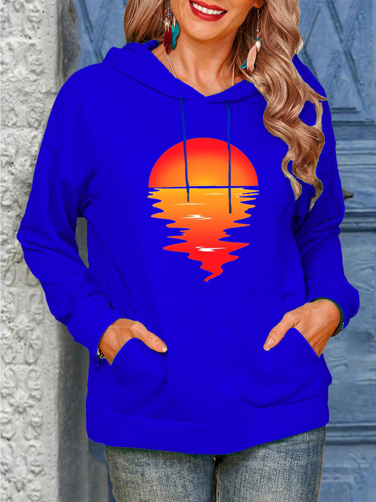 Sun Pattern Drawstrings Sweaters