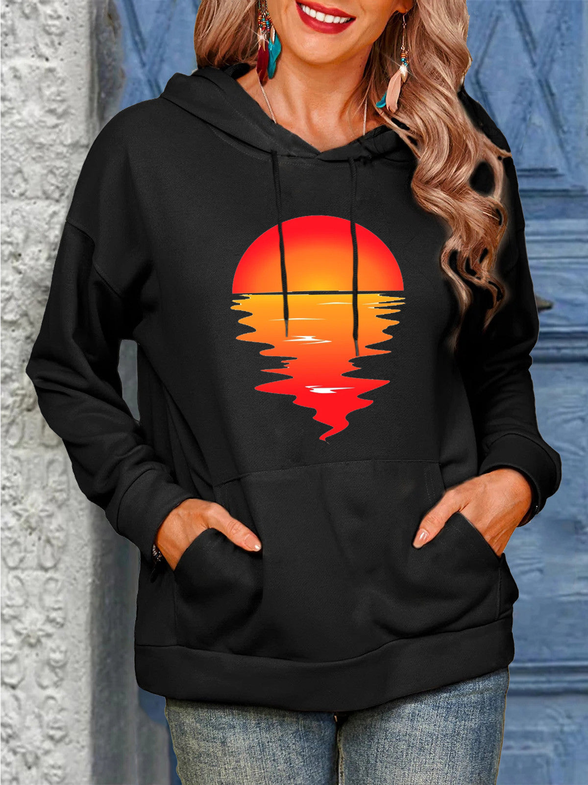 Sun Pattern Drawstrings Sweaters