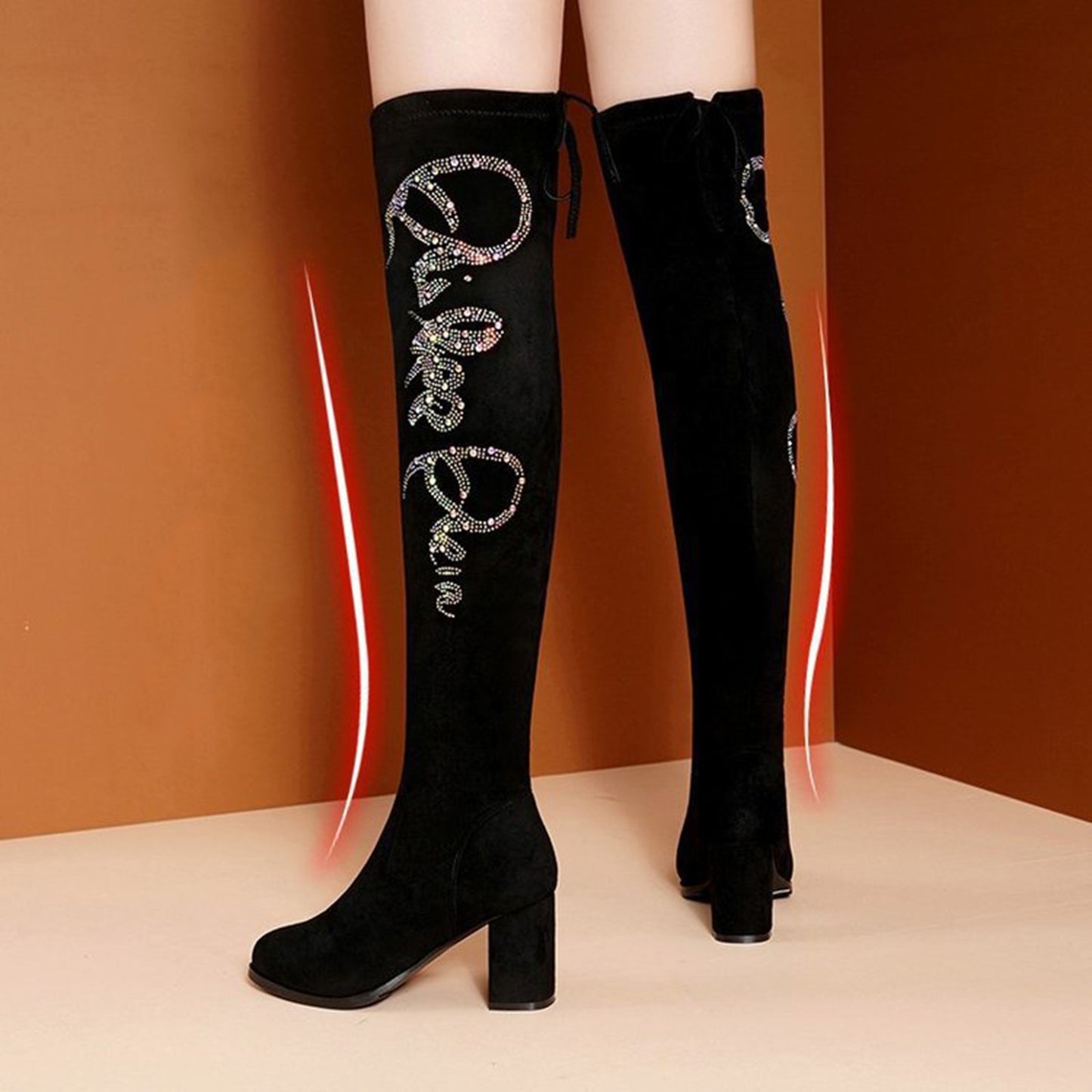 Rhinestone High Heel Boots