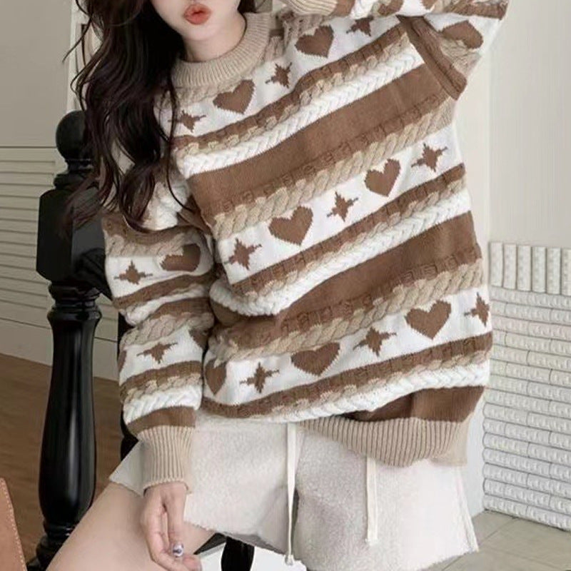 Striped Contrast Color Knitted Sweater