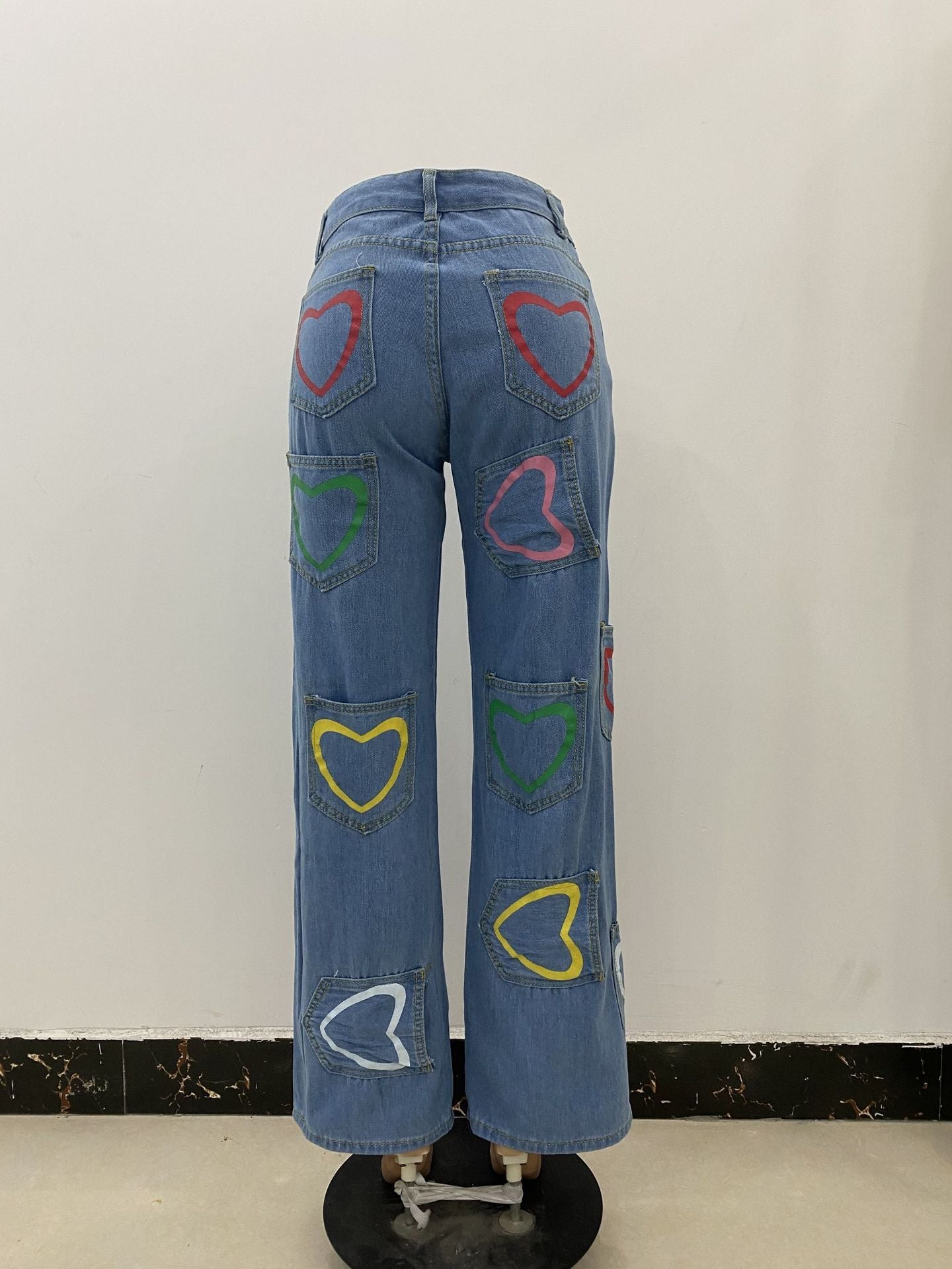 Multi-pocket Colorful Heart Jeans