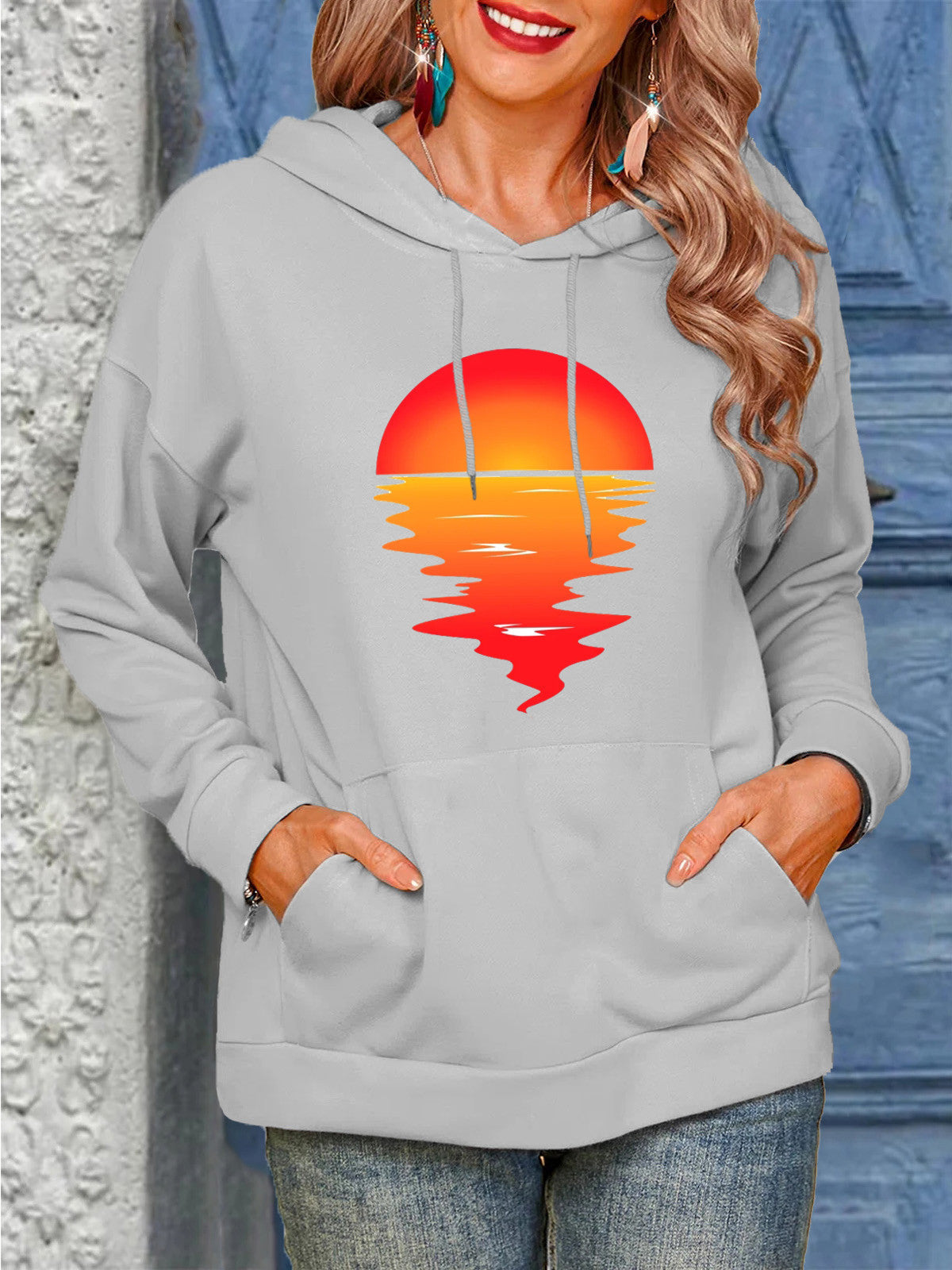 Sun Pattern Drawstrings Sweaters