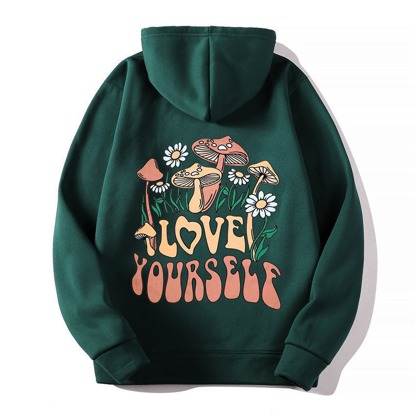 Loose Mushroom Slogan Hoodie