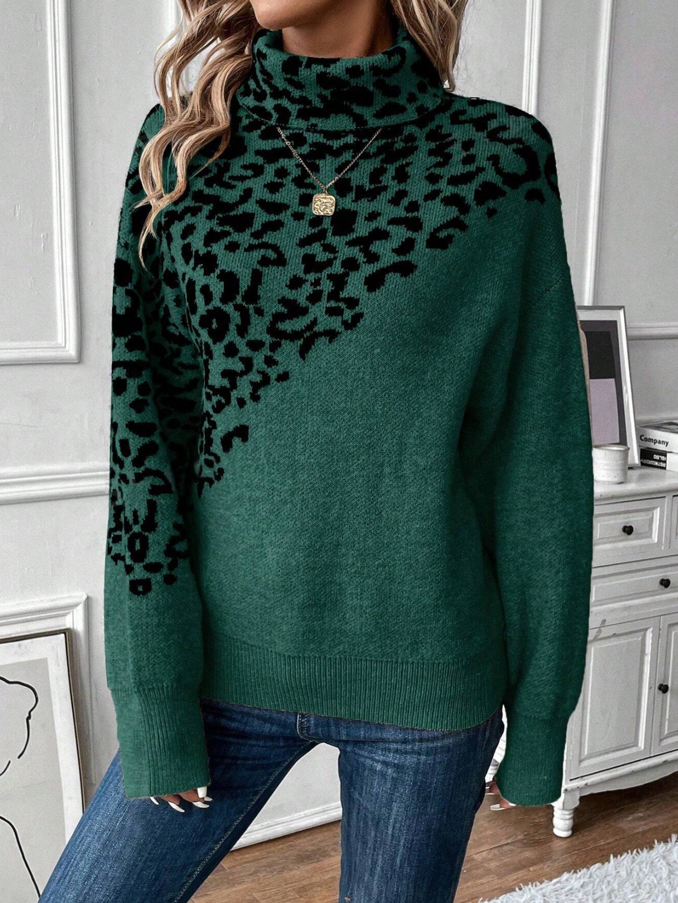 Turtleneck Leopard Casual Sweater