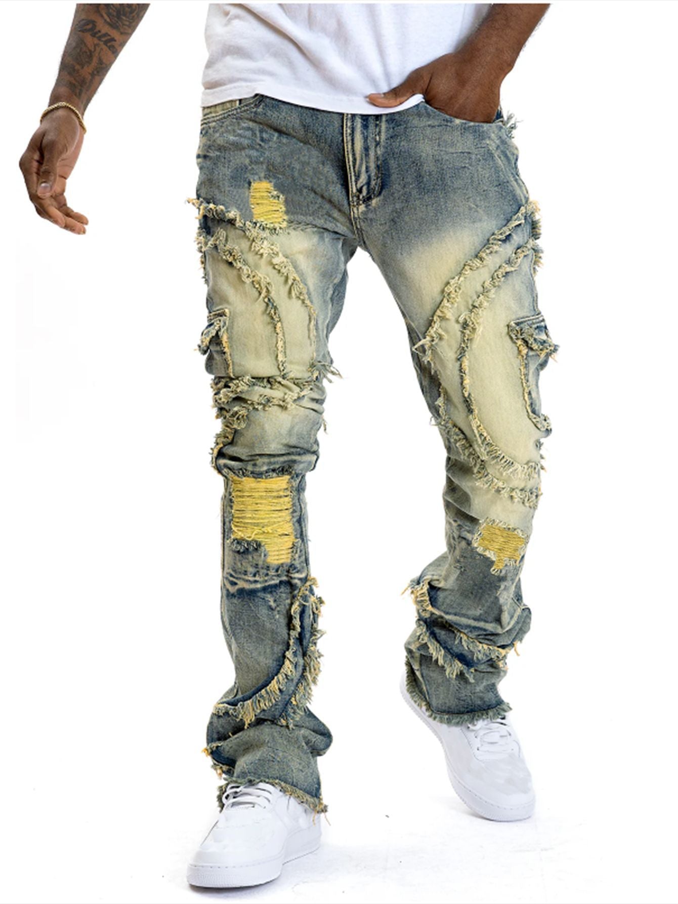 Men's Patchwork Fringe Jeans