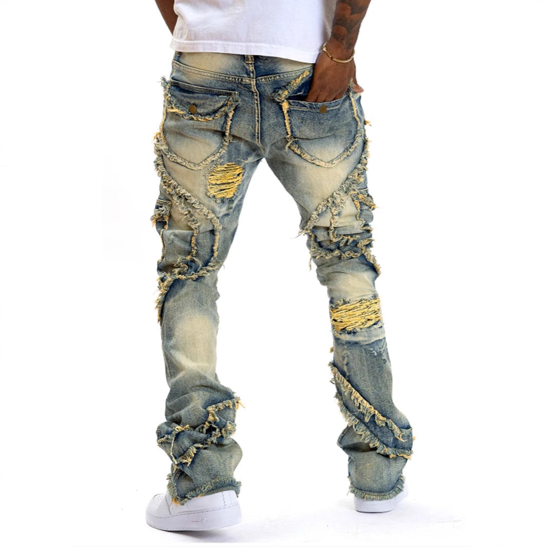 Men's Patchwork Fringe Jeans