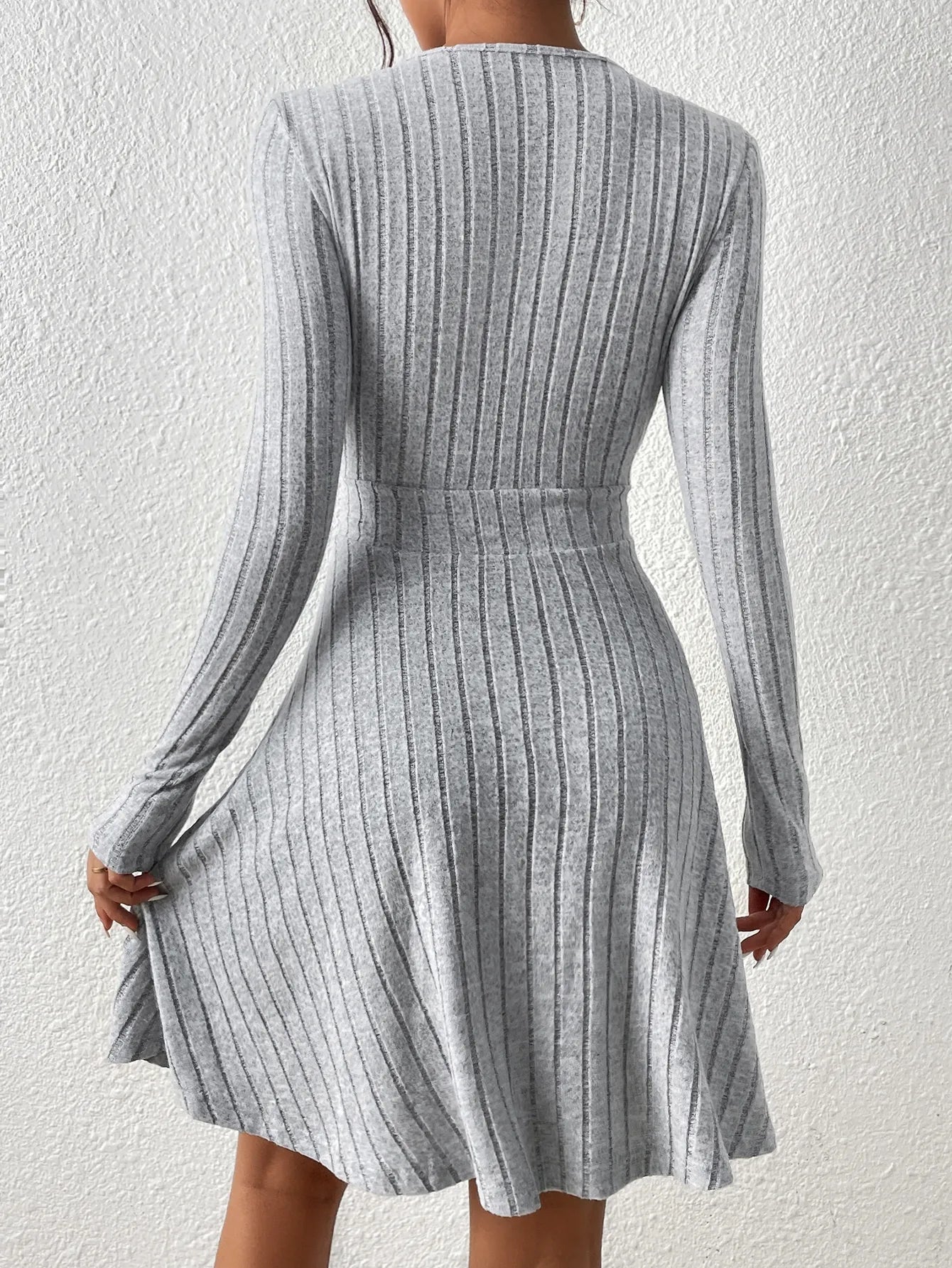 V-Neck Long Sleeve Sweater Dress