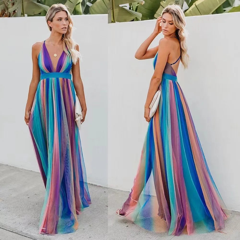 Deep V-neck Backless Long Dress