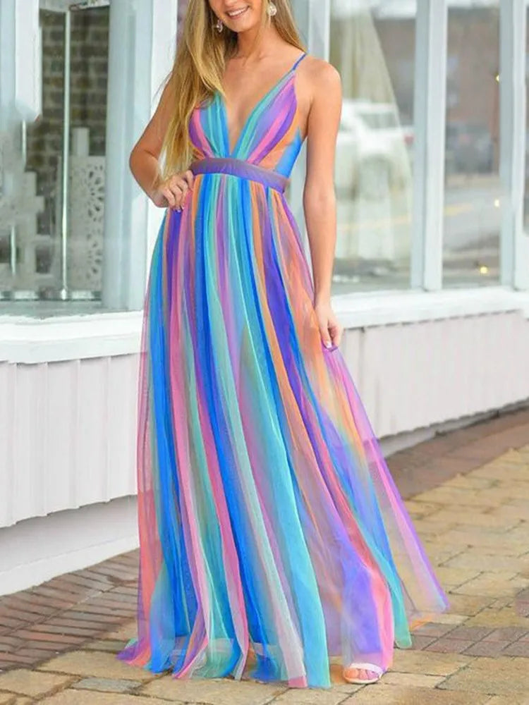 Deep V-neck Backless Long Dress