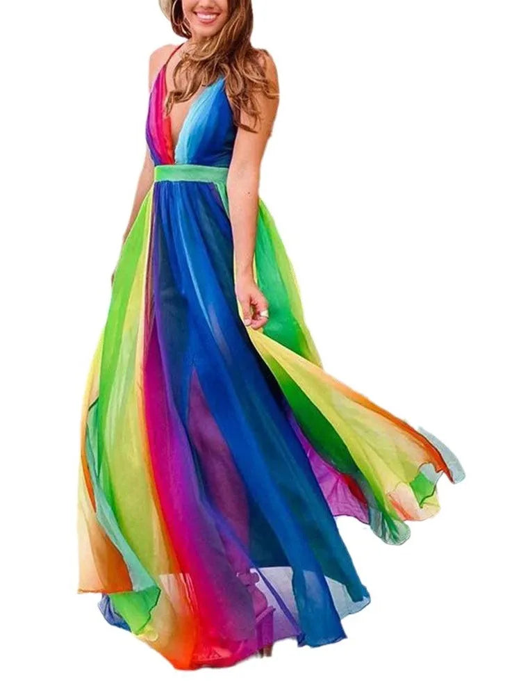 Deep V-neck Backless Long Dress