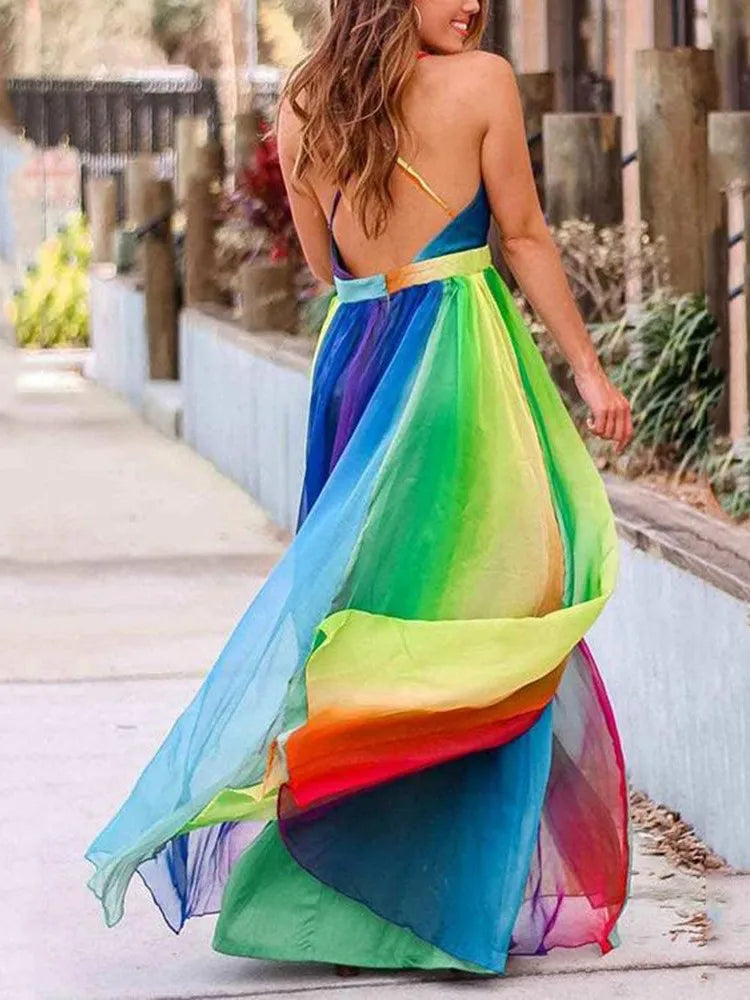 Deep V-neck Backless Long Dress