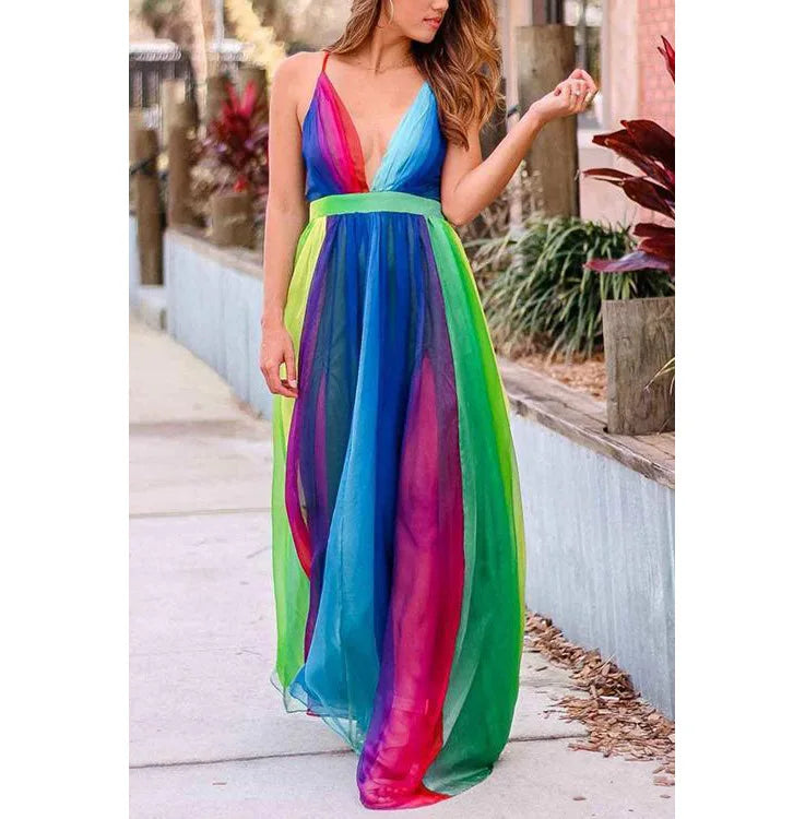 Deep V-neck Backless Long Dress