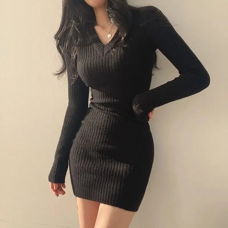 V-Neck Long Sleeve Dress