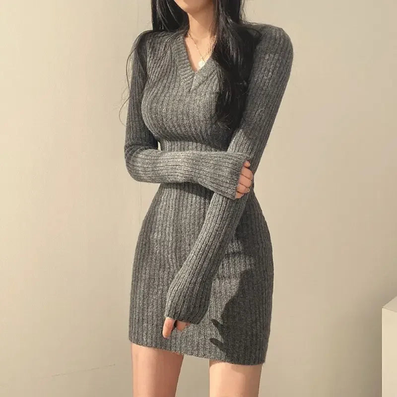 V-Neck Long Sleeve Dress
