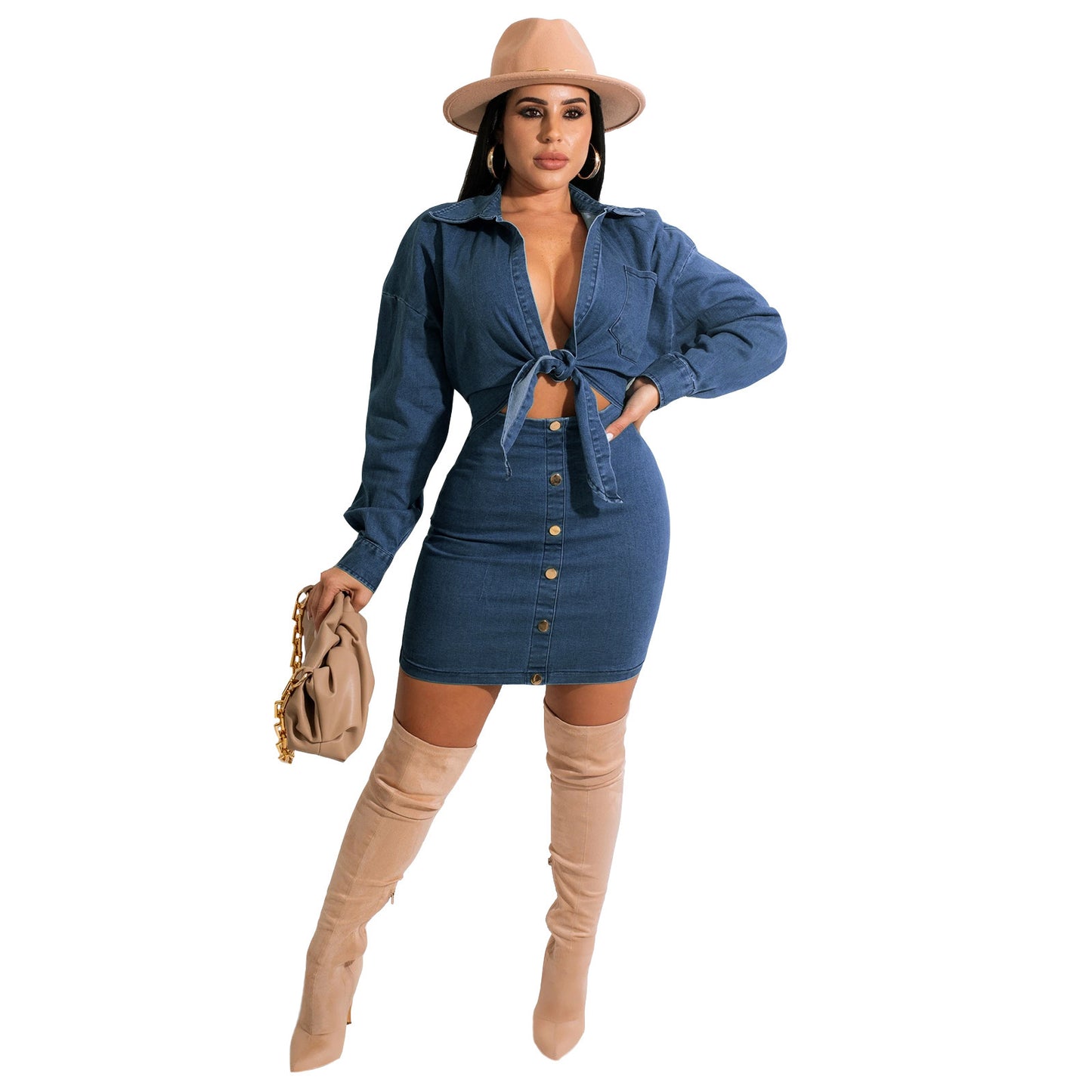 Denim Collar Dress Suit