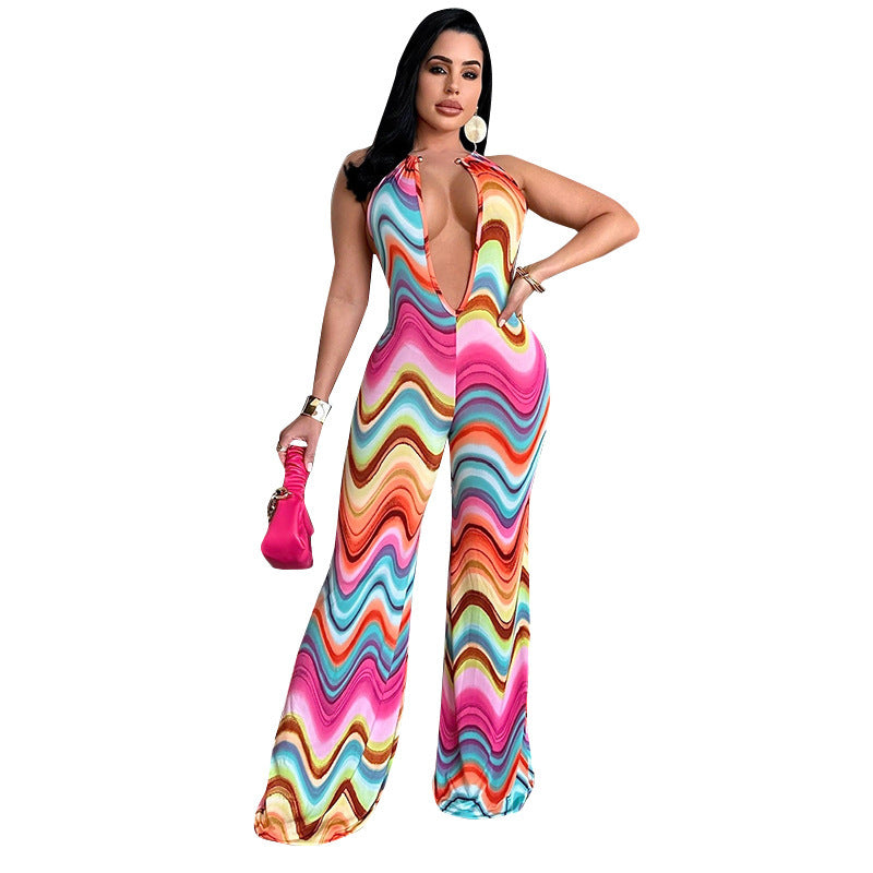 Multicolor Wave Deep V Bare Back