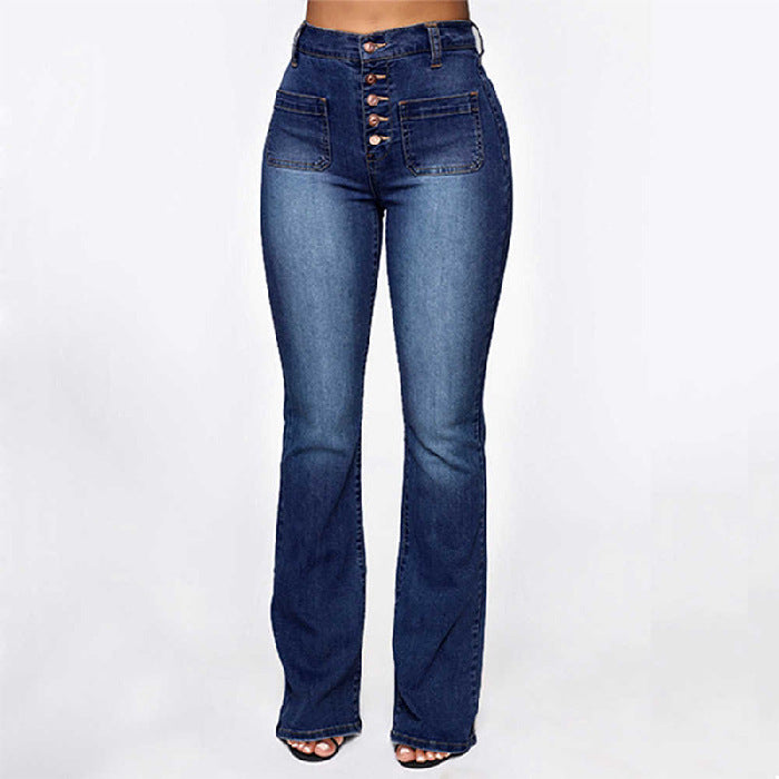Plus Size Patch Pocket Washed High Waist Denim Jeans
