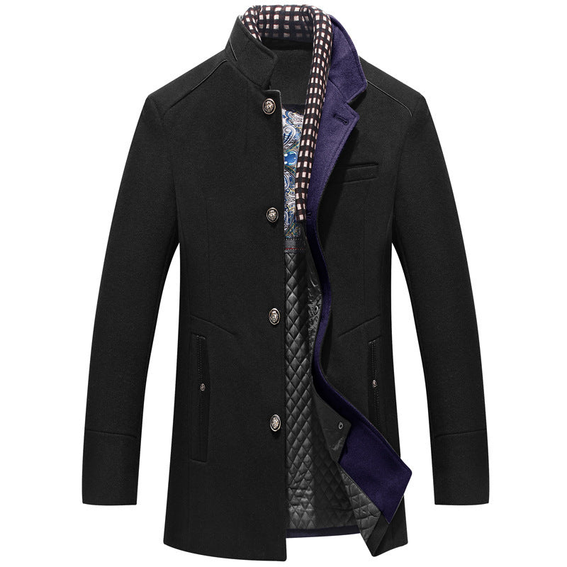 Men's Woolen Coat Thickened Scarf Collar
