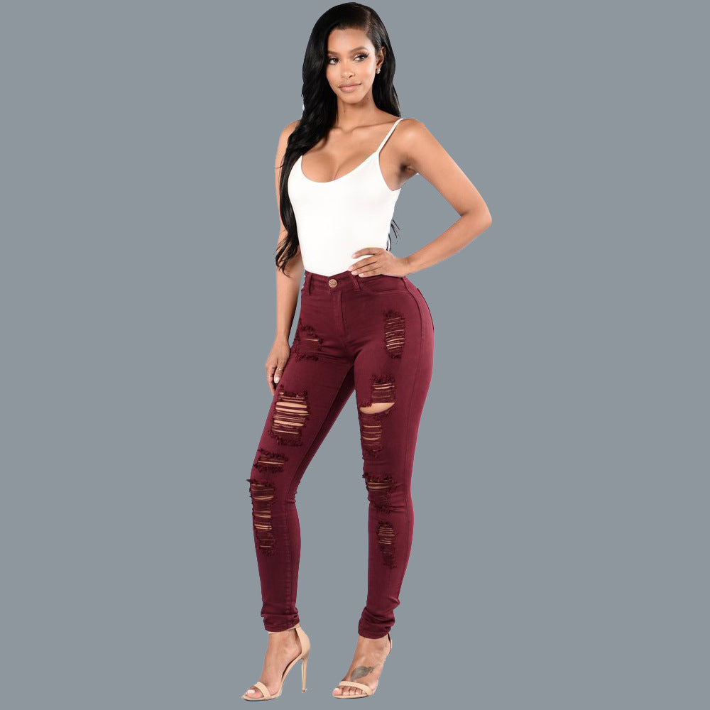Slim-fit Multi-color Knee Ripped Jeans