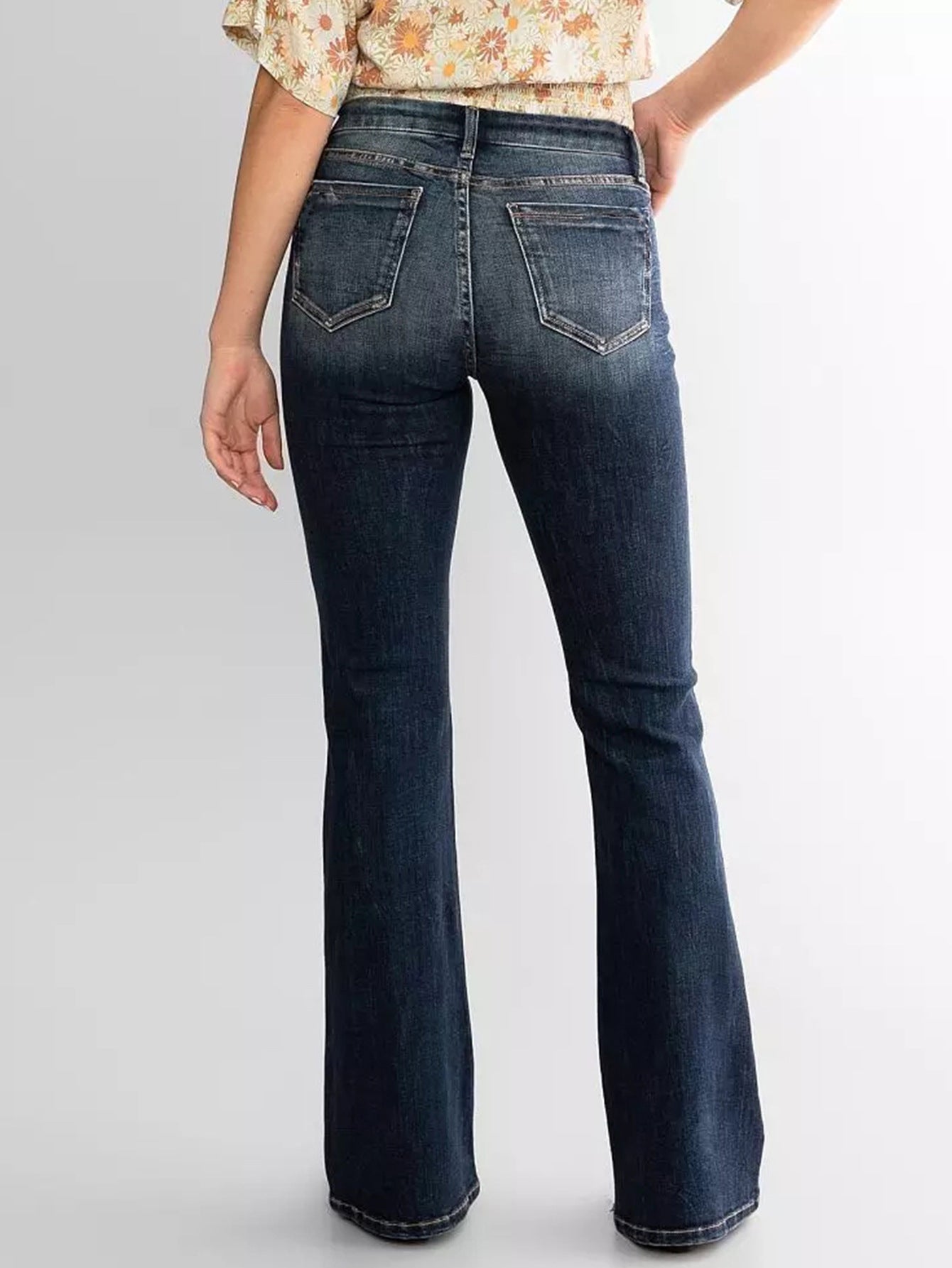 Mid Waist Slim Fit Stretch Flared Jeans