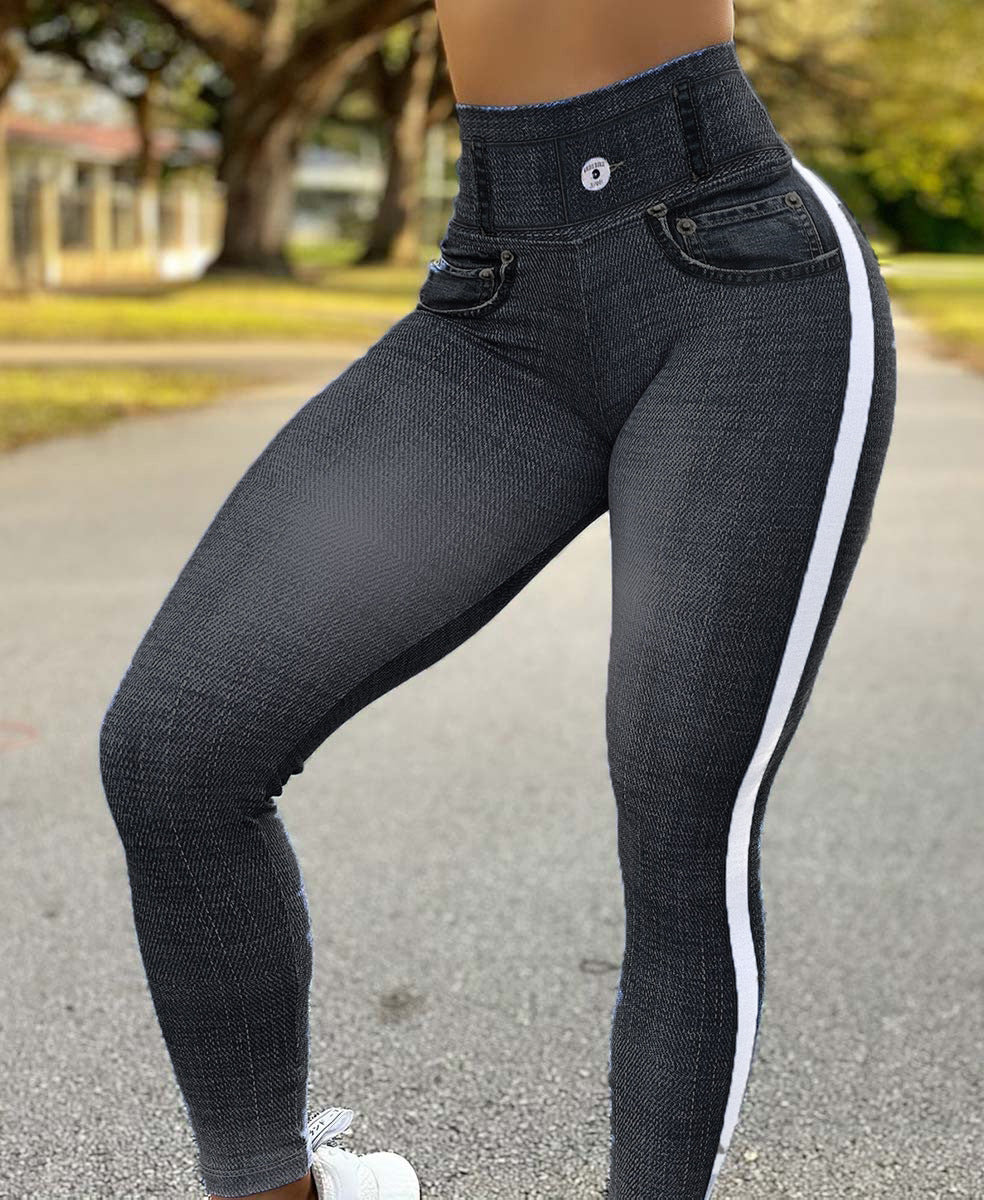 Skinny Running Imitation Denim Yoga Pants