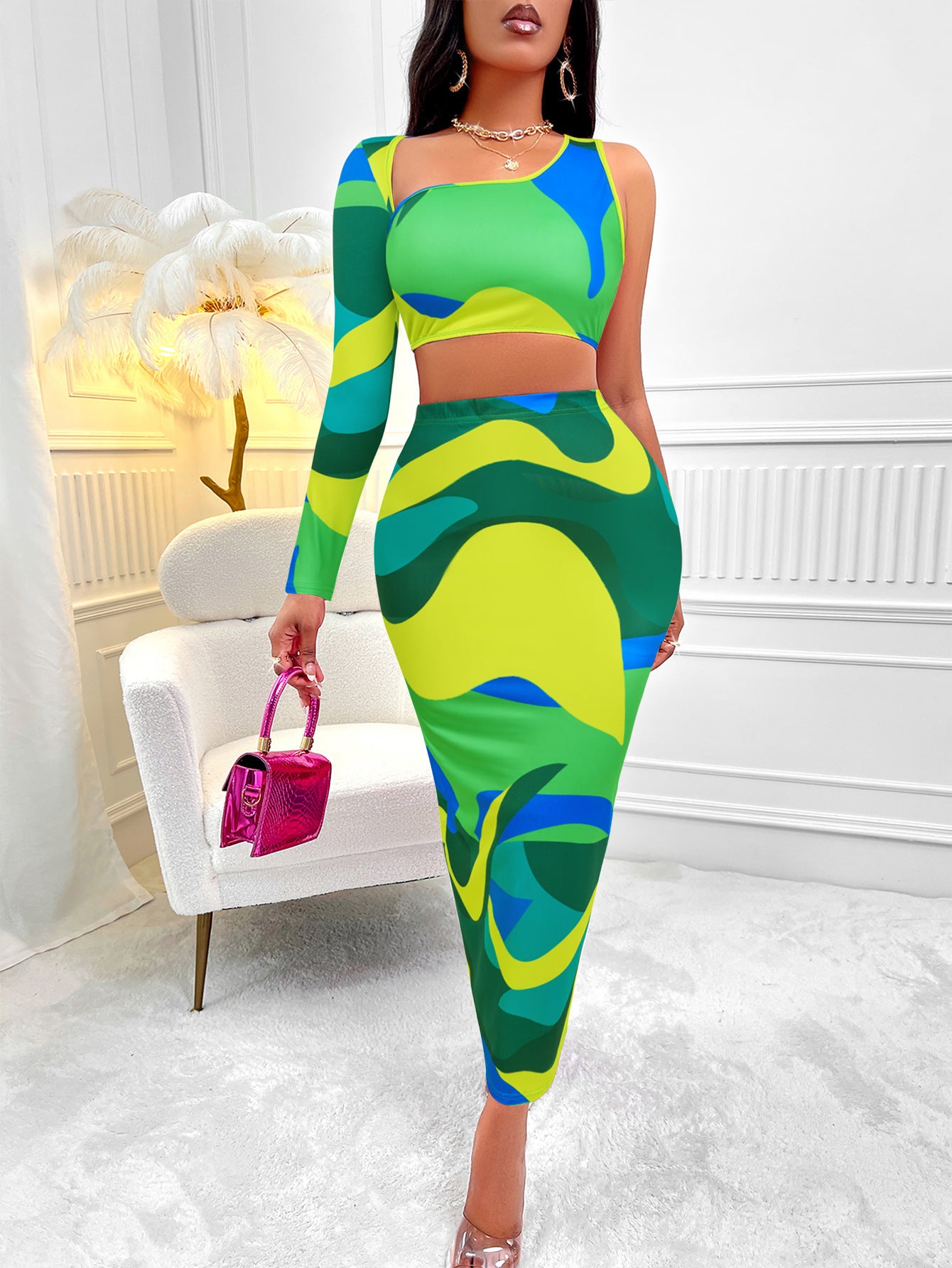 One-shoulder Skirt Set