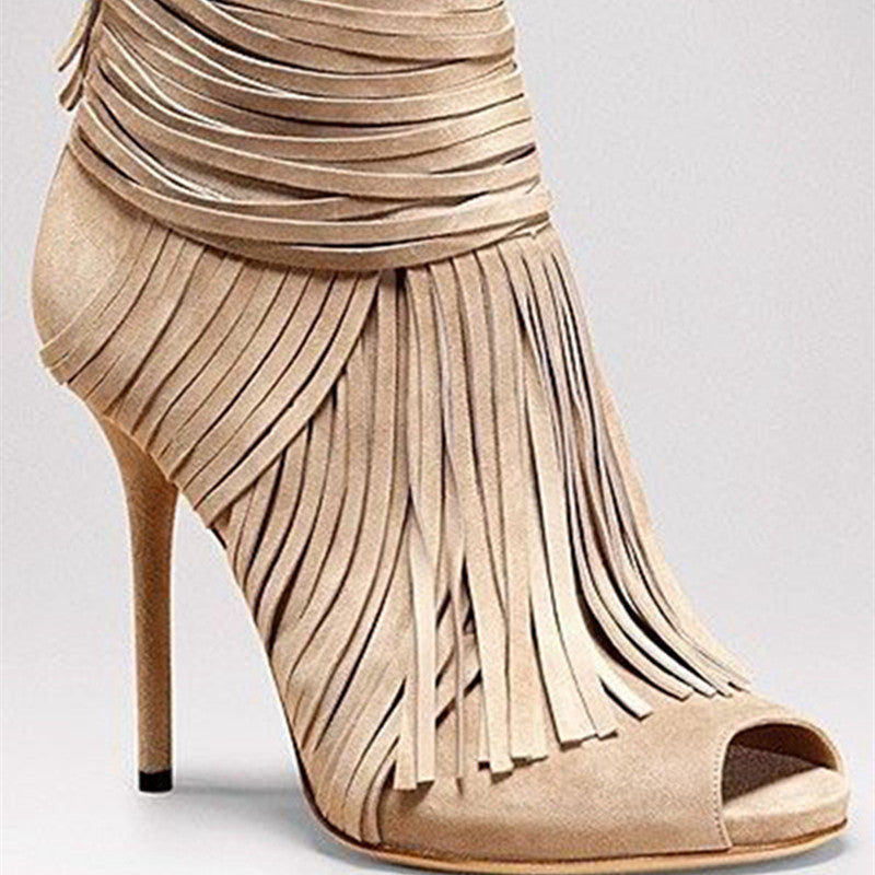 Suede Fringed Back Zipper Stiletto Heels