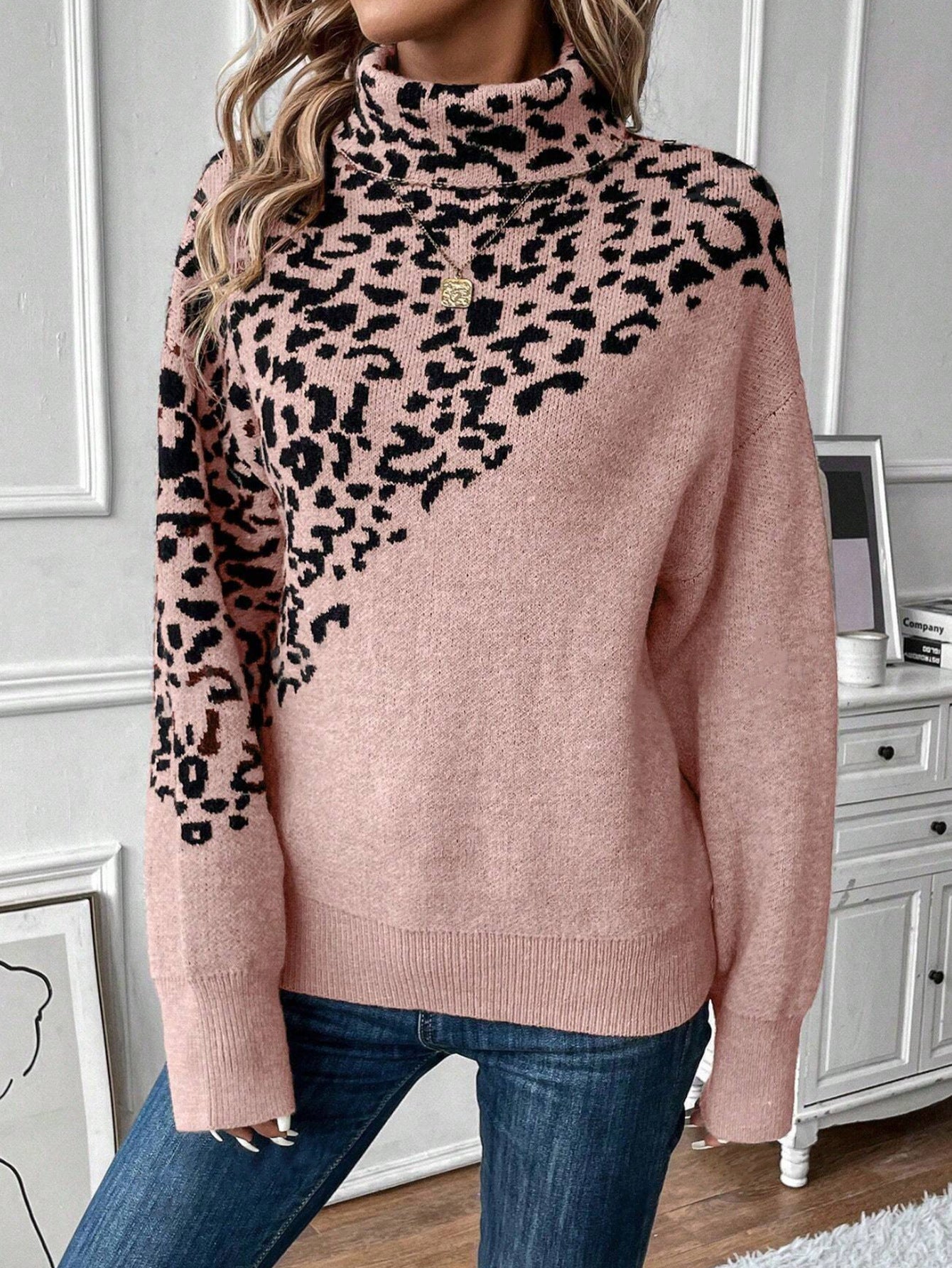 Turtleneck Leopard Casual Sweater