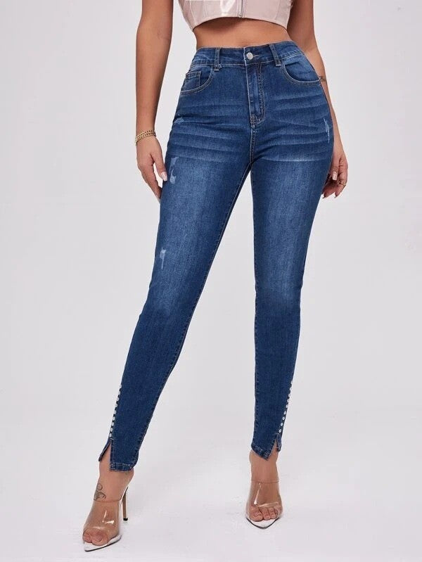 Slim Fit Patchwork Stretch Jeans
