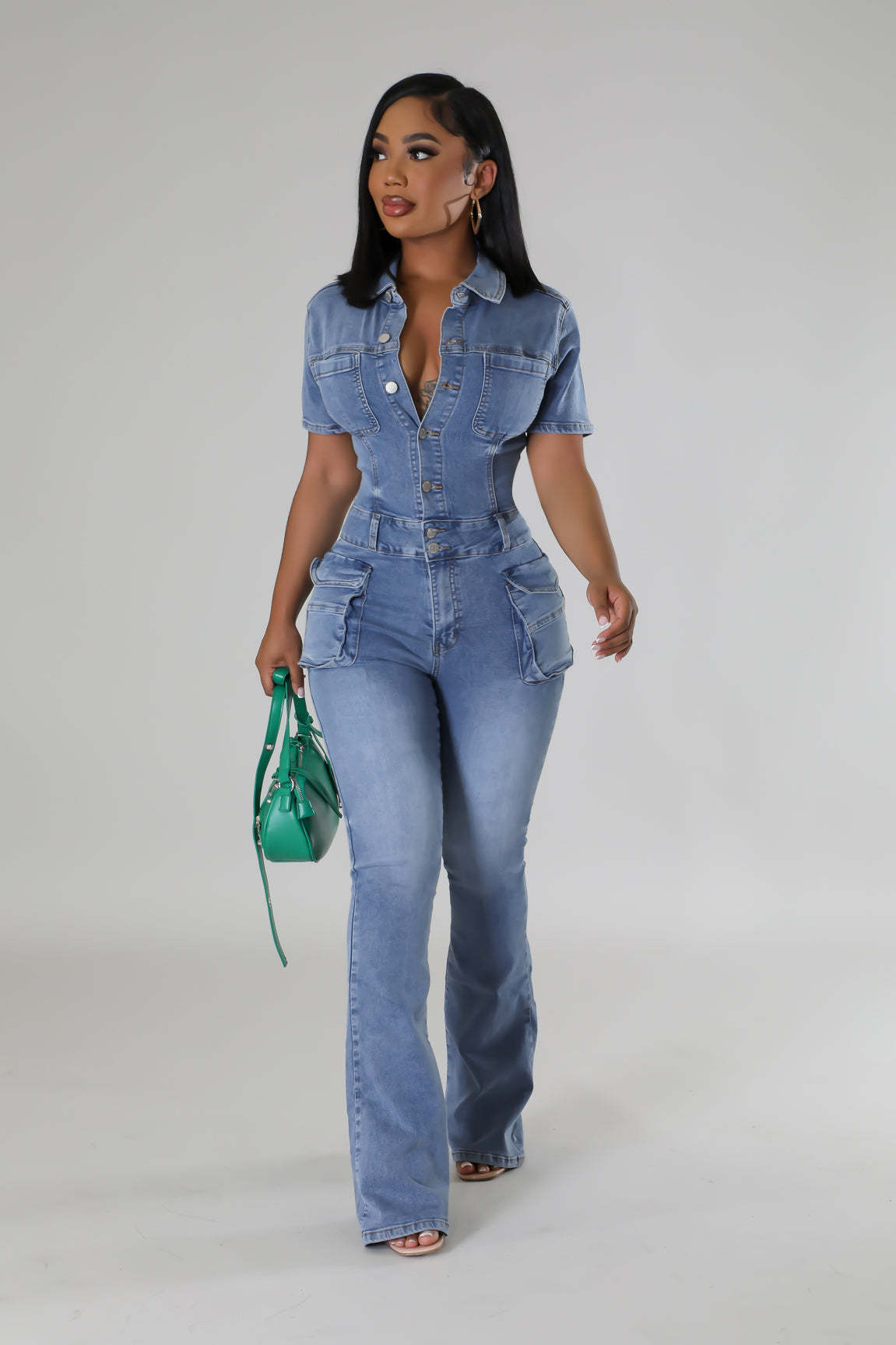 Denim Short-sleeved Jumpsuit