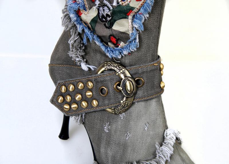 String Beads High-heeled Denim Stiletto Heel