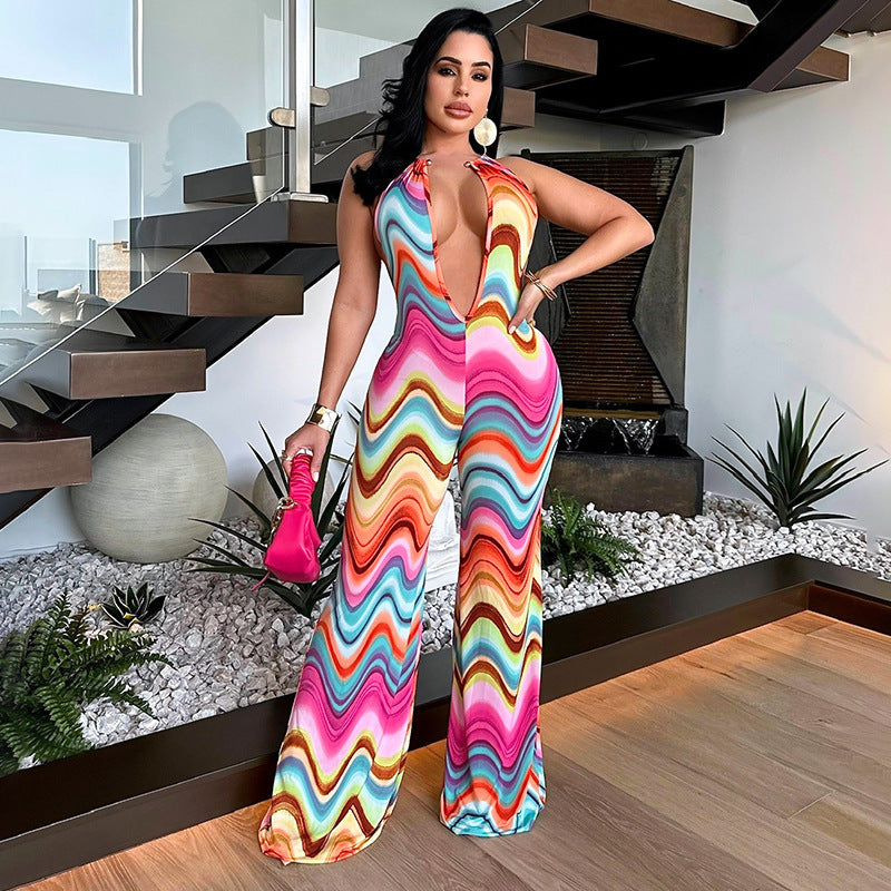 Multicolor Wave Deep V Bare Back