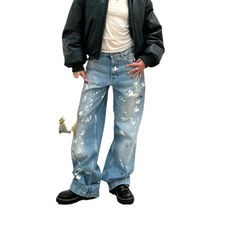 Washed Straight Stitching Jeans