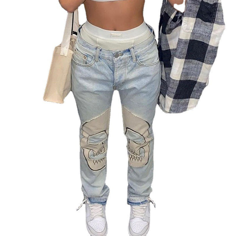 Vintage Skull Jeans High Waist