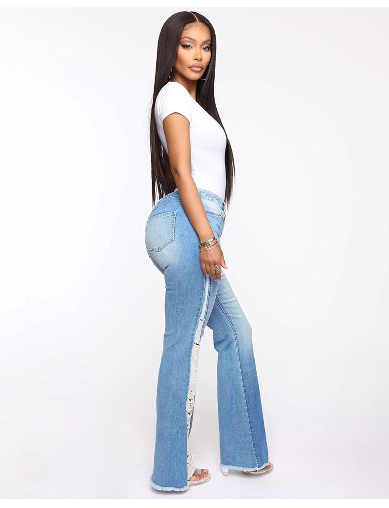 Stretch Ripped Flared Jeans